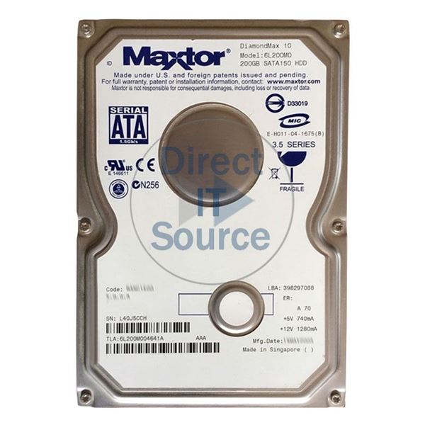 Maxtor 6L200M0 04641A 200GB 7 2K SATA 1 5Gbps 3 5 8MB Cache Hard Drive