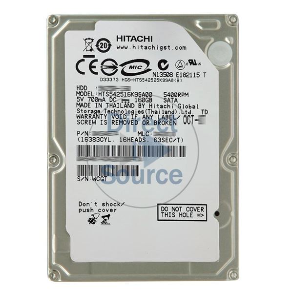 Hitachi HTS542516K9SA00 - 160GB 5.4K SATA 1.5Gbps 2.5Inch 8MB Cache Hard  Drive