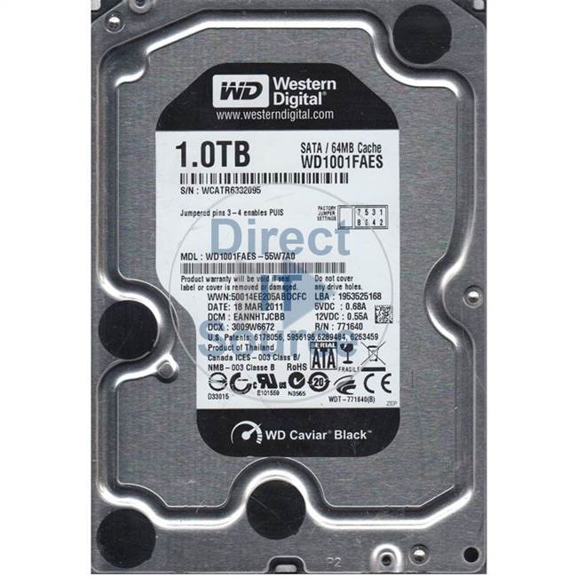 WD WD1001FAES-55W7A0 - 1TB 7.2K SATA 3.0Gbps 3.5