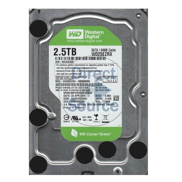 WD WD25EZRX-00MMMB0 - 2.5TB 7.2K SATA 6.0Gbps 3.5