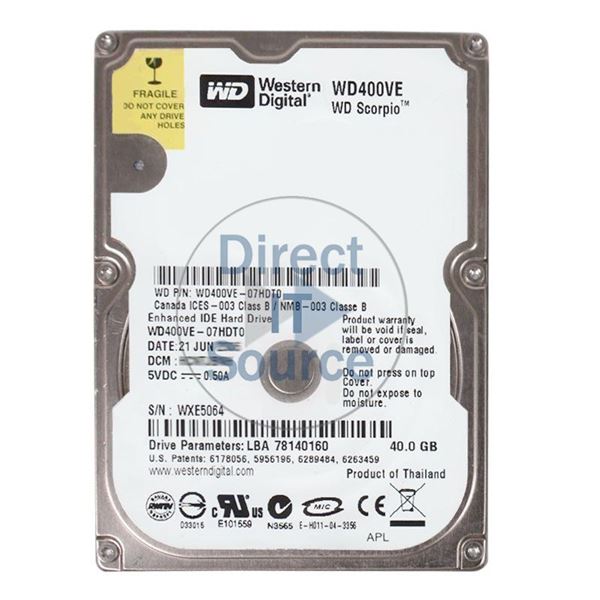 WD WD400VE-07HDT0 - 40GB 5.4K IDE 2.5